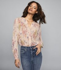 REISS HANDAN FLORAL CHIFFON BLOUSE PINK ~ feminine blouses