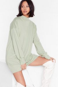 NASTY GAL High Neck Loopback Swing Dress in Sage