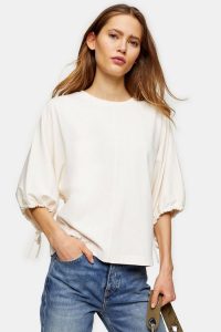 Topshop Ivory Premium Tie Sleeve Top | voluminous sleeved tops