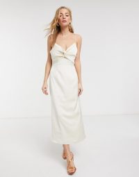 Keepsake these days satin twist detail midi dress in creme