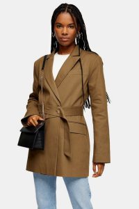 TOPSHOP Khaki Belted Oversized Blazer