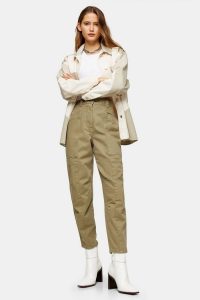 TOPSHOP Khaki Seamed Casual Peg Trousers