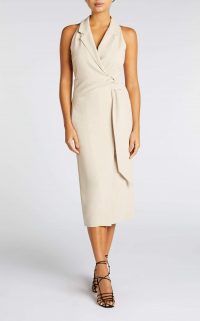 ROLAND MOURET LENNON DRESS in MINK ~ sleeveless form-fitting dresses