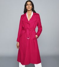 REISS LIANNA LINEN BLEND DUSTER COAT MAGENTA ~ bright coats