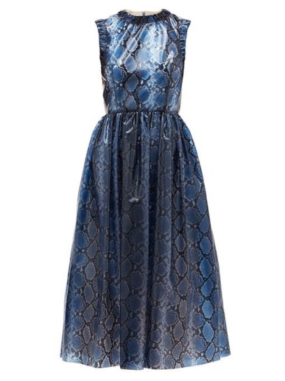 EMILIA WICKSTEAD Maidy python-print PVC dress in navy ~ blue fit and flare