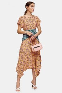 TOPSHOP Mixed Floral Print Hanky Hem Midi Dress