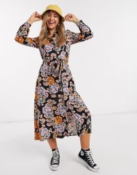 Monki Venera flower print shirt dress in multi floral