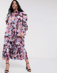 Never Fully Dressed Plus long sleeve fluted sleeve maxi dress in pink floral print