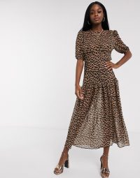 Never Fully Dressed short sleeve sheer drop hem maxi dress in leopard