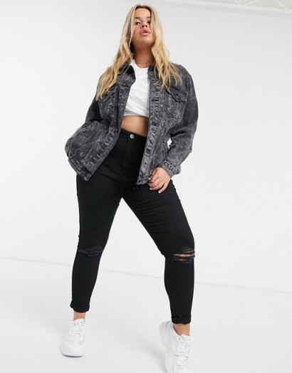 New Look Curve oversized denim jacket in acid wash black