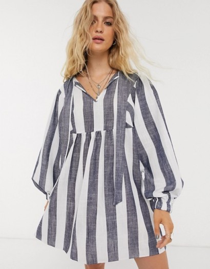 Object oversized smock dress with tie detail in stripe | billowy fashion | clothes with volume