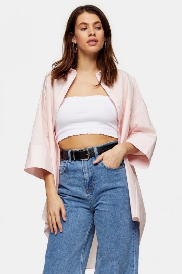 TOPSHOP Pale Pink Plain Poplin Shirt – drop back shirts