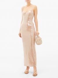 GALVAN Plunge-back sequinned maxi dress in oyster-pink