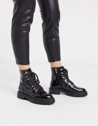 RAID Sofia flat boots with eyelet detail in black