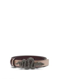 VALENTINO Reversible crystal-embellished snake leather belt in beige