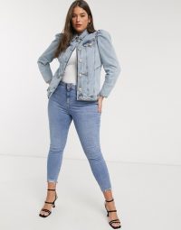 River Island Plus puff sleeve denim jacket in medium blue