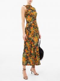 ATLEIN Ruched floral-print stretch-crepe dress in orange black green