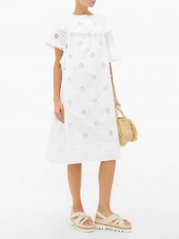 SIMONE ROCHA Ruffled broderie-anglaise midi dress in white ~ feminine clothing