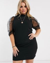 Saint Genies Plus organza puff sleeve mini dress in black