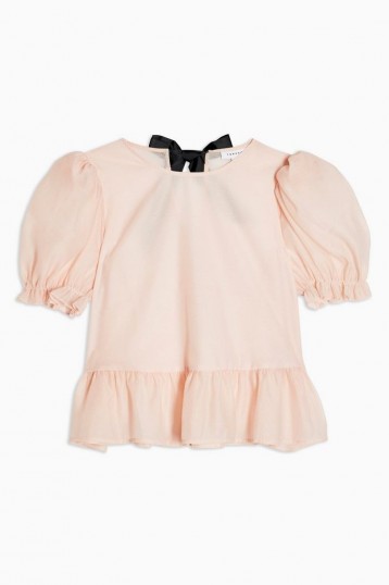 Topshop Sheer Bow Back Textured Blouse in Peach