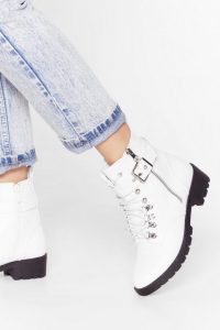 NASTY GAL Sit Down and Buckle Up Faux Leather Ankle Boots in White