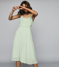 REISS THORA PLEATED CHIFFON DRESS AQUA