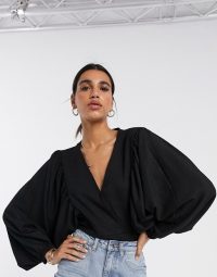 Vero Moda blouse with volume sleeve and v neck in black