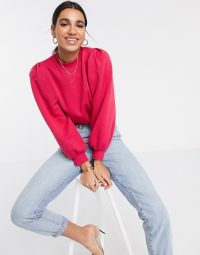 Vero Moda jumper with puff sleeve in raspberry