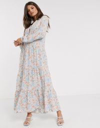 Warehouse ornate floral print midi dress in blue