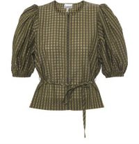 GANNI Puffed sleeve check blouse