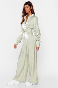 NASTY GAL x Josefine H.J Your Shine is Now Satin Wide-Leg Pants in Mint