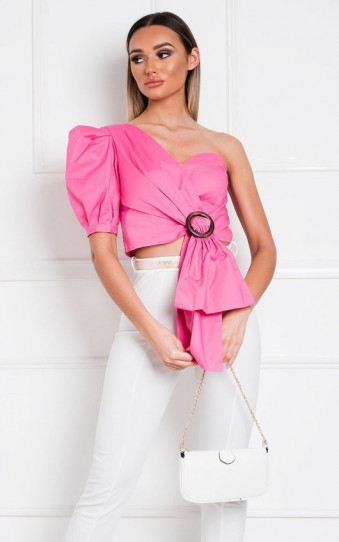 IKRUSH Zahra One Shoulder Crop Top in Pink