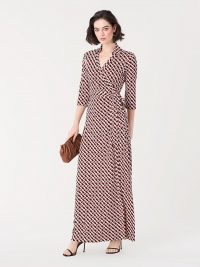 Diane von Furstenberg Abigail Silk-Jersey Maxi Wrap Dress in 3d Chain Paprika / elegant occasion wear