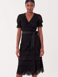 Diane von Furstenberg Alena Floral Lace Midi Wrap Dress in Black / DVF lbd