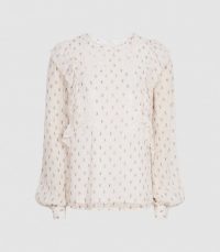 REISS ALICE FLORAL-PRINT RUFFLE BLOUSE CREAM