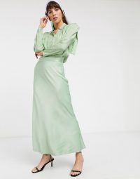 & Other Stories satin midi skirt in mint green