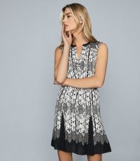 REISS ANTONIA PRINTED MINI DRESS BLACK ~ sleeveless waist tie dresses