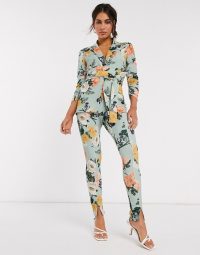 ASOS DESIGN jersey suit in green floral / trouser suits / florals