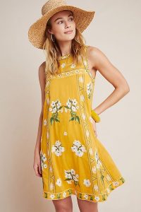 Yellow floral dress – Maeve Joey Embroidered Swing Dress