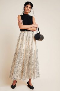 Geisha Designs Cityscape Tulle Maxi Skirt Neutral Motif