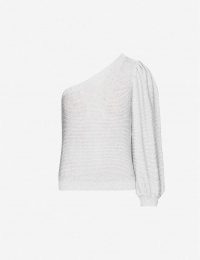 BA&SH Gloomy asymmetric knitted jumper in silver ~ one shoulder metallic fibre jumpers