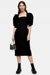 Topshop Black Square Neck Midi Dress