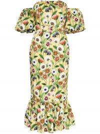 BORGO DE NOR Aleila off the shoulder floral print cotton midi dress / bardot occasion dresses