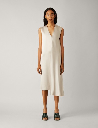 JOSEPH Carrol Satin Double Face Dress in Pearl / clean modern designs