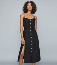 REISS CATALINA LINEN BUTTON-UP MIDI DRESS BLACK ~ classic sundress