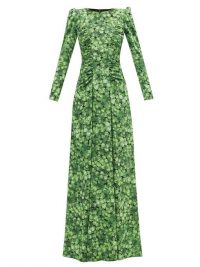 DOLCE & GABBANA Clover-print silk-blend crepe gown – puff sleeve gowns