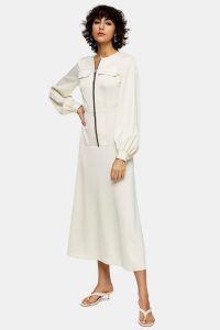 Topshop Cream Satin Zip Shirt Dress