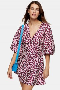 Topshop Daisy Floral Print Puff Mini Dress