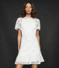 REISS DAMARA LACE MINI DRESS WHITE – semi sheer dresses