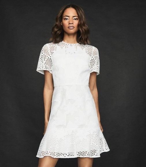 REISS DAMARA LACE MINI DRESS WHITE – semi sheer dresses